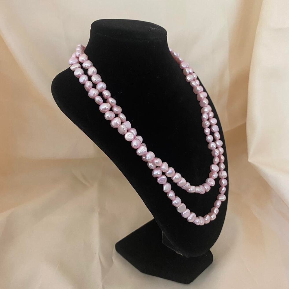 Vintage Long Dyed Pink Freshwater Pearl Necklace wear Single or Doubled